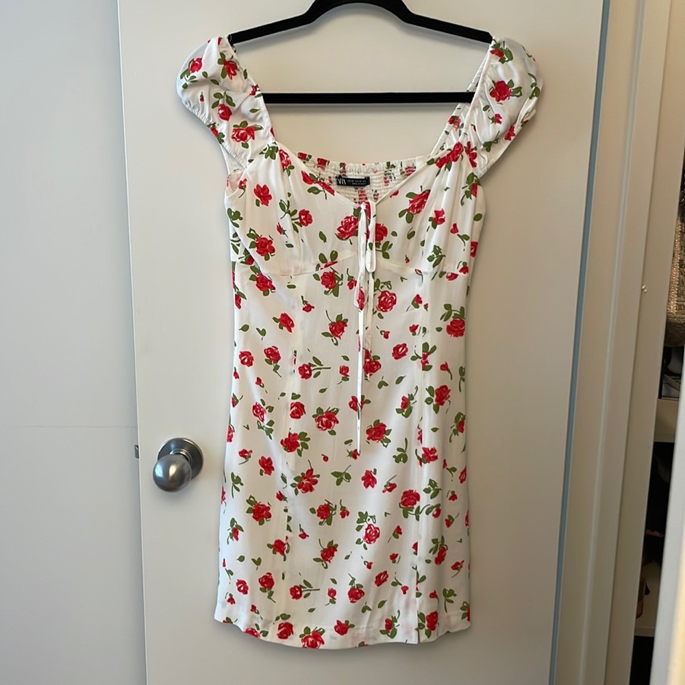 Rose print mini dress